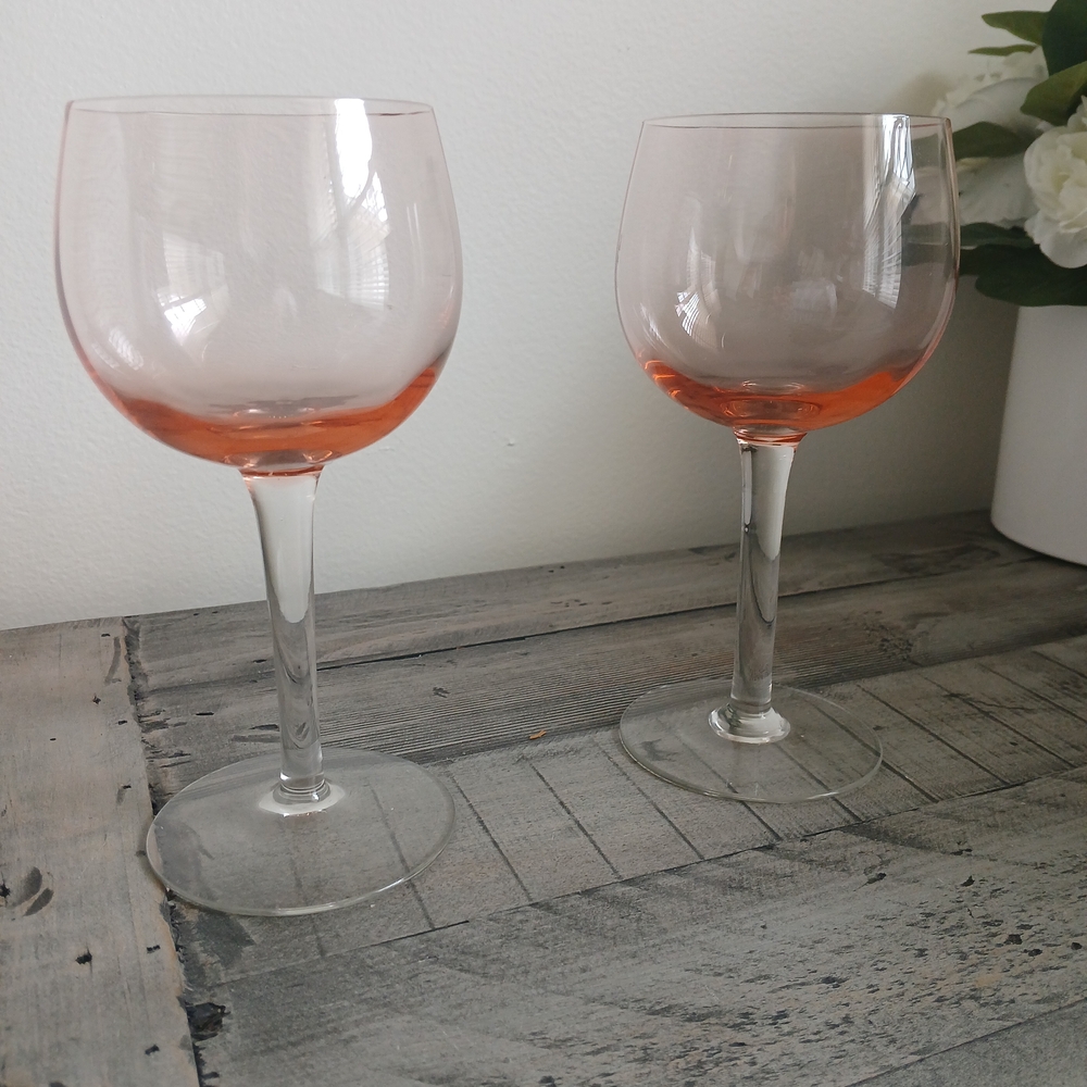 Stemmed Pink Rose Hock Wine Glasses Set